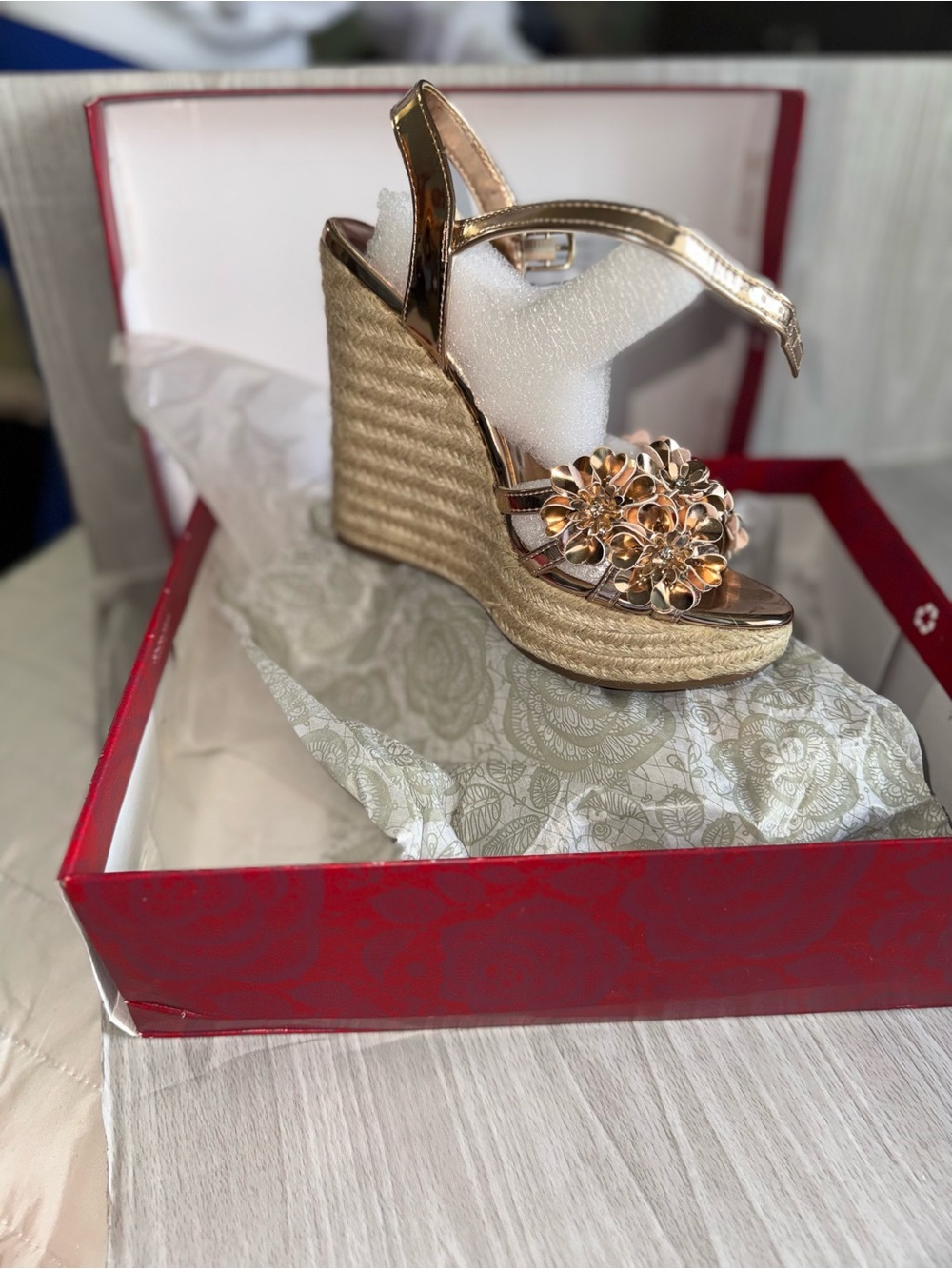 Circus by Sam Edelman Gold Floral Espadrille Wedge Sandals